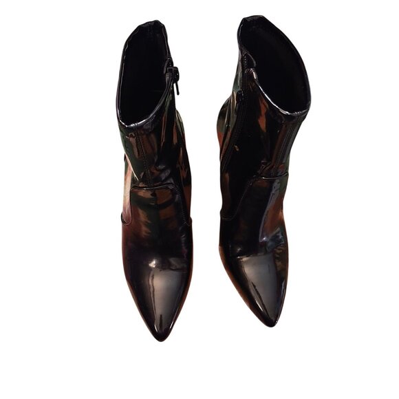 Black Patent Leather Ankle Boots With Hourglass Heels 8.5M By INC International - Picture 12 of 12